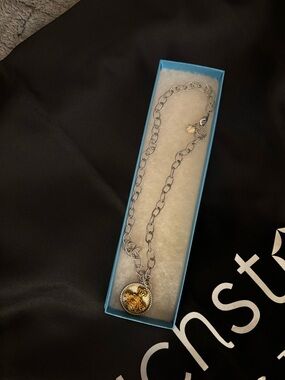Touchstone Crystal Silver Chain Necklace with Gold Bee Charm
